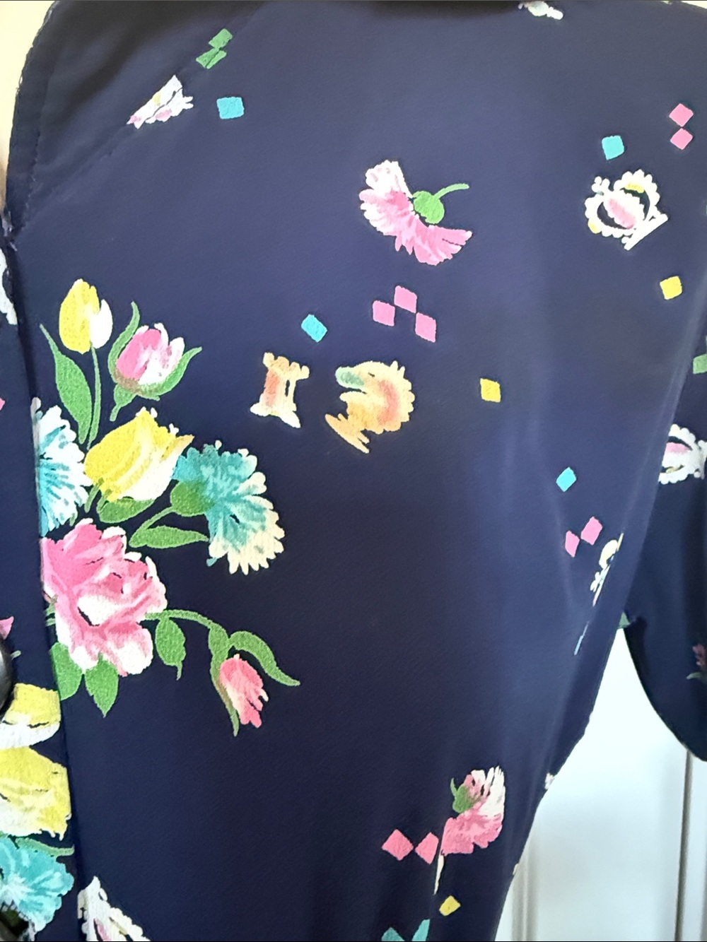 40’s Vintage Navy Floral Maxi Dress with Button-Front - Picture 3 of 5